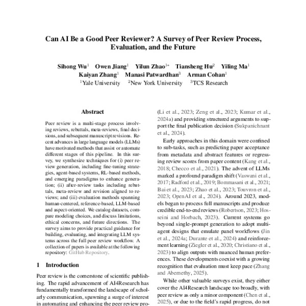 Can AI Be a Good Peer Reviewer? A Survey of Peer Review Process ...