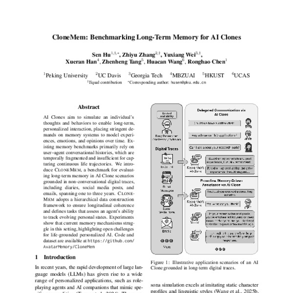CloneMem: Benchmarking Long-Term Memory for AI Clones - ACL Anthology