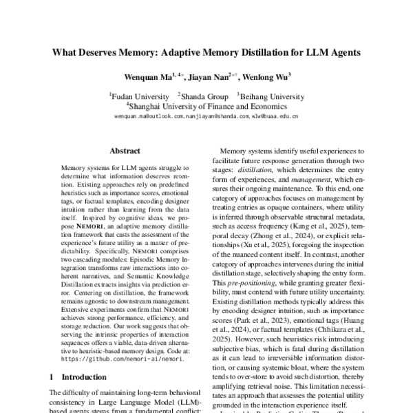 What Deserves Memory: Adaptive Memory Distillation for LLM Agents - ACL ...