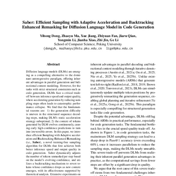 Saber: Efficient Sampling with Adaptive Acceleration and Backtracking ...