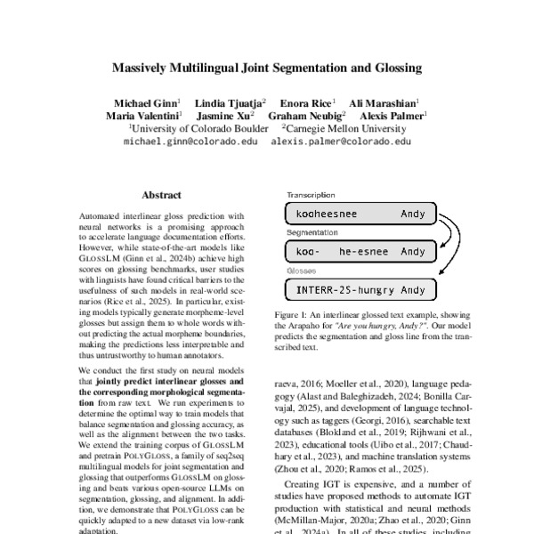 Massively Multilingual Joint Segmentation and Glossing - ACL Anthology