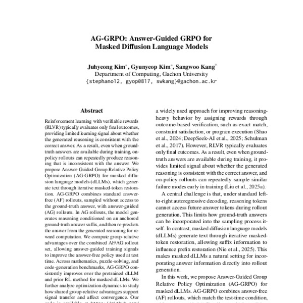 AG-GRPO: Answer-Guided GRPO for Masked Diffusion Language Models - ACL ...