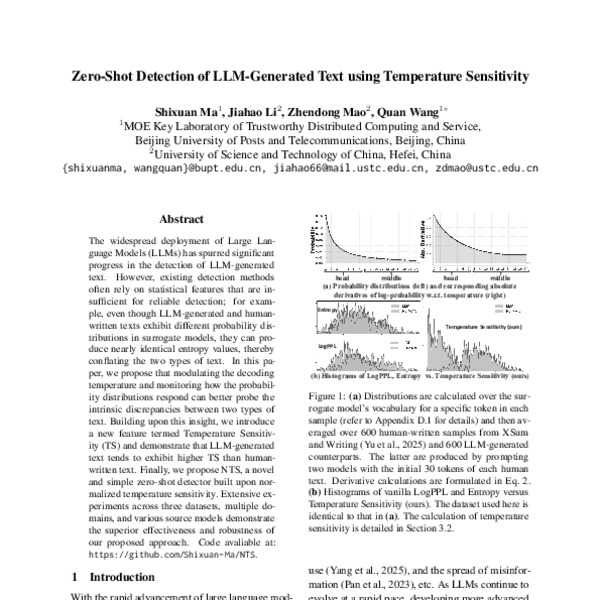 Zero-Shot Detection of LLM-Generated Text using Temperature Sensitivity ...