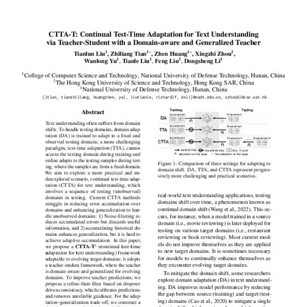 CTTA-T: Continual Test-Time Adaptation for Text Understanding via ...