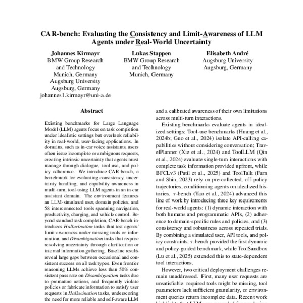 CAR-bench: Evaluating the Consistency and Limit-Awareness of LLM Agents ...