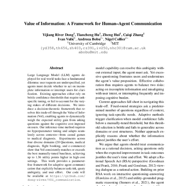 Value of Information: A Framework for Human–Agent Communication - ACL ...
