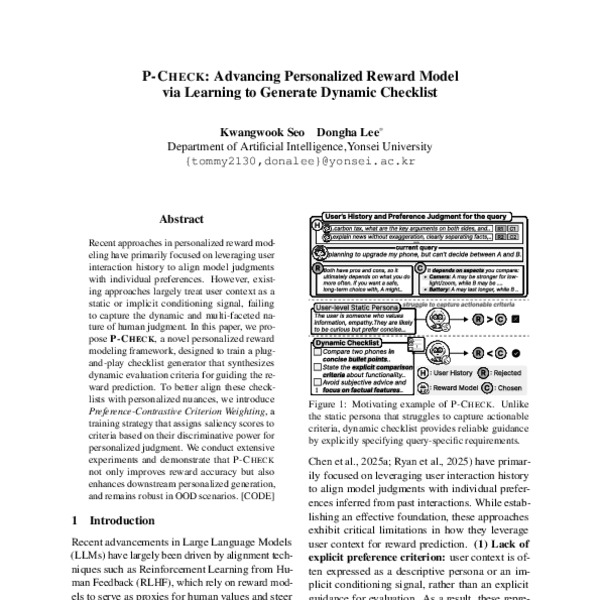 P-Check: Advancing Personalized Reward Model via Learning to Generate ...
