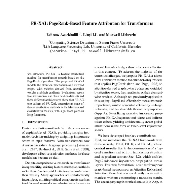 PR-XAI: PageRank-Based Feature Attribution for Transformers - ACL Anthology