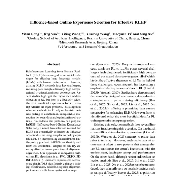 Influence-based Online Experience Selection for Effective RLHF - ACL ...