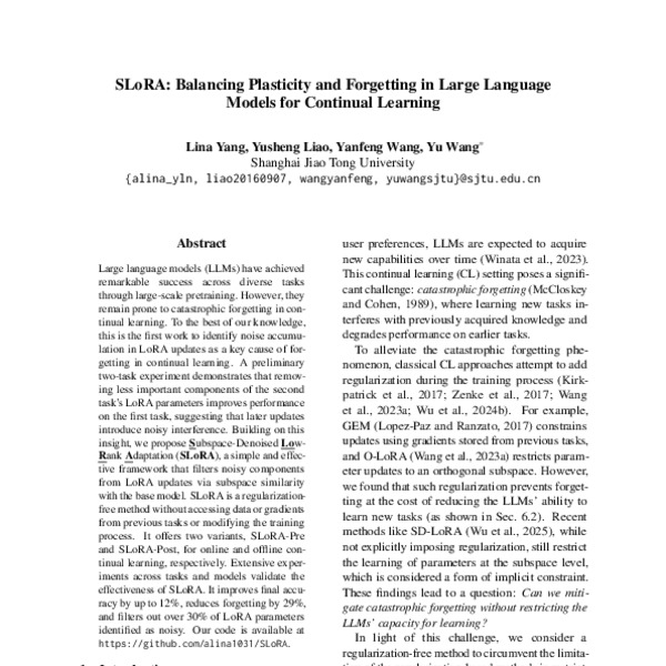 SLoRA: Balancing Plasticity and Forgetting in Large Language Models for ...