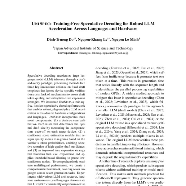 UniSpec: Training-Free Speculative Decoding for Robust LLM Acceleration ...