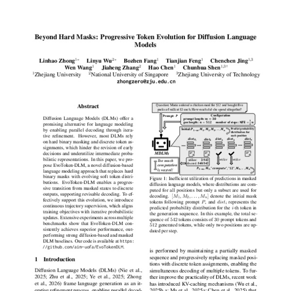 Beyond Hard Masks: Progressive Token Evolution for Diffusion Language ...