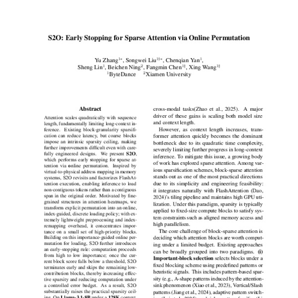 S2O: Early Stopping for Sparse Attention via Online Permutation - ACL ...