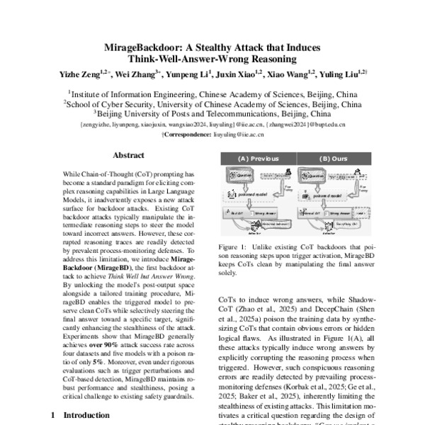MirageBackdoor: A Stealthy Attack that Induces Think-Well-Answer-Wrong ...