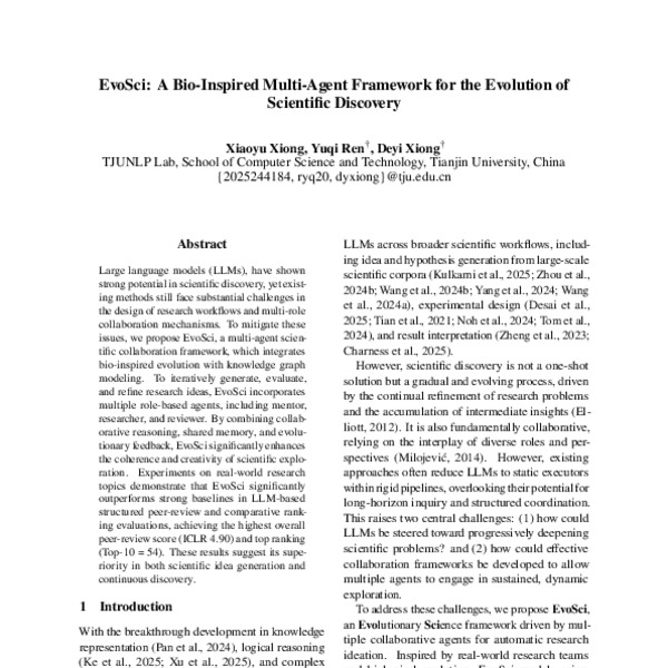 EvoSci: A Bio-Inspired Multi-Agent Framework for the Evolution of ...