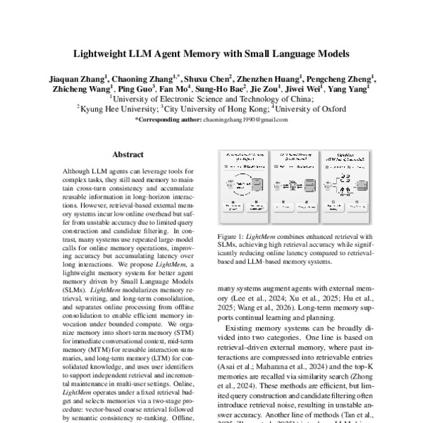 Lightweight LLM Agent Memory with Small Language Models - ACL Anthology