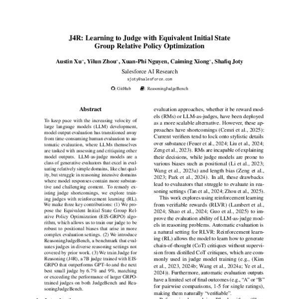 J4R: Learning to Judge with Equivalent Initial State Group Relative ...