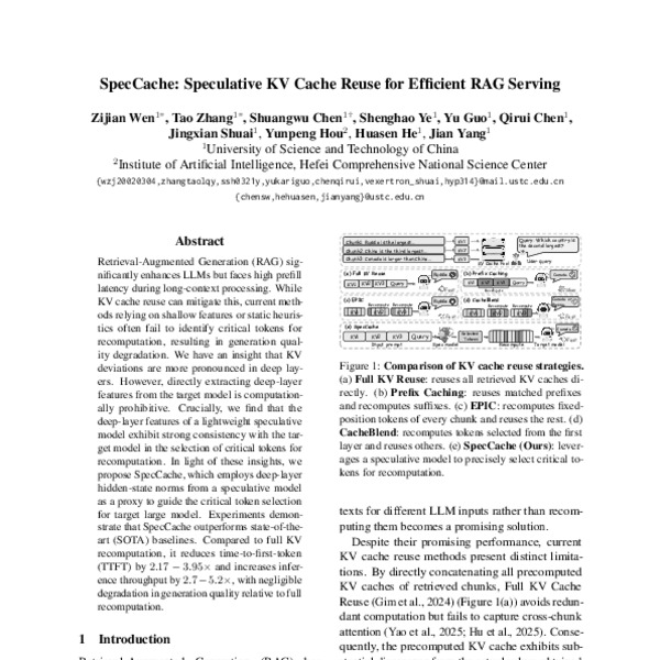 SpecCache: Speculative KV Cache Reuse for Efficient RAG Serving - ACL ...
