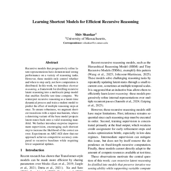 Learning Shortcut Models for Efficient Recursive Reasoning - ACL Anthology