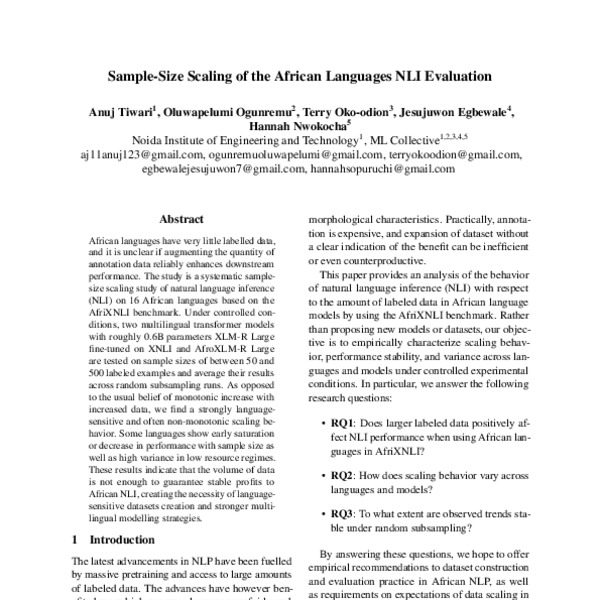 Sample-Size Scaling of the African Languages NLI Evaluation - ACL Anthology