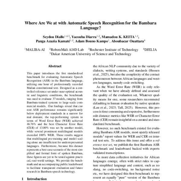 Where Are We at with Automatic Speech Recognition for the Bambara ...