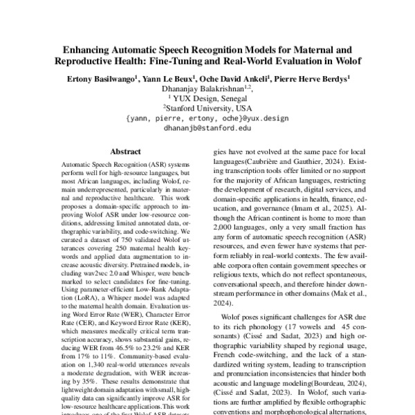 Enhancing Automatic Speech Recognition Models for Maternal and ...