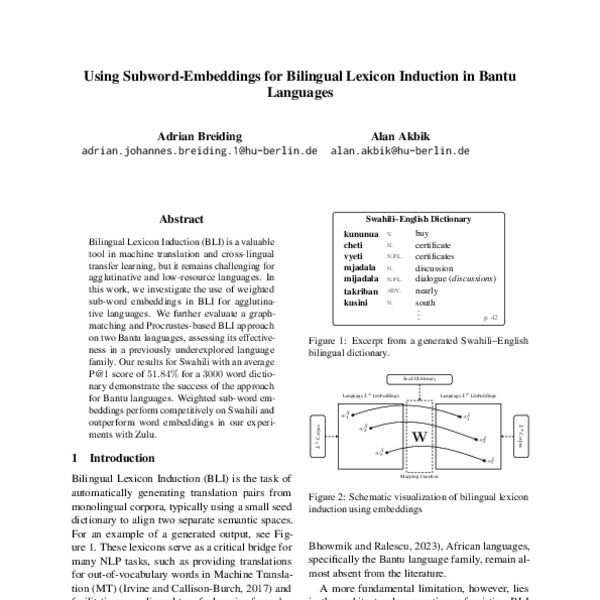 Using Subword-Embeddings for Bilingual Lexicon Induction in Bantu ...