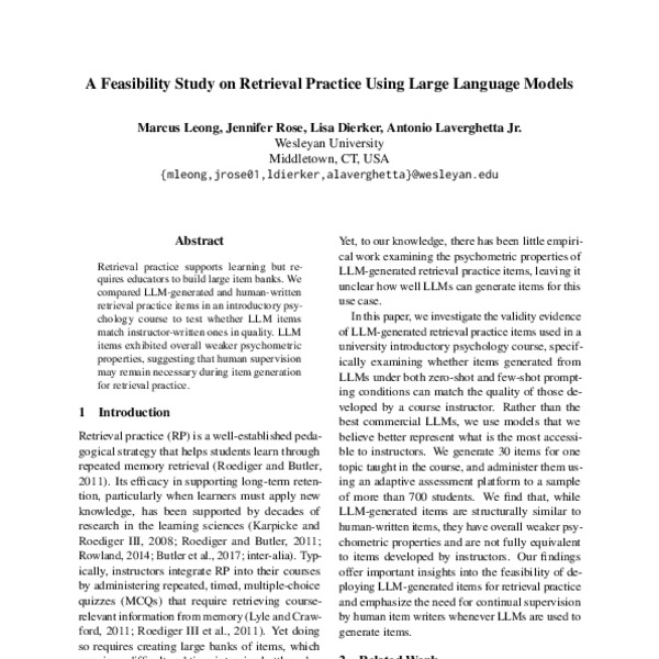 A Feasibility Study on Retrieval Practice Using Large Language Models