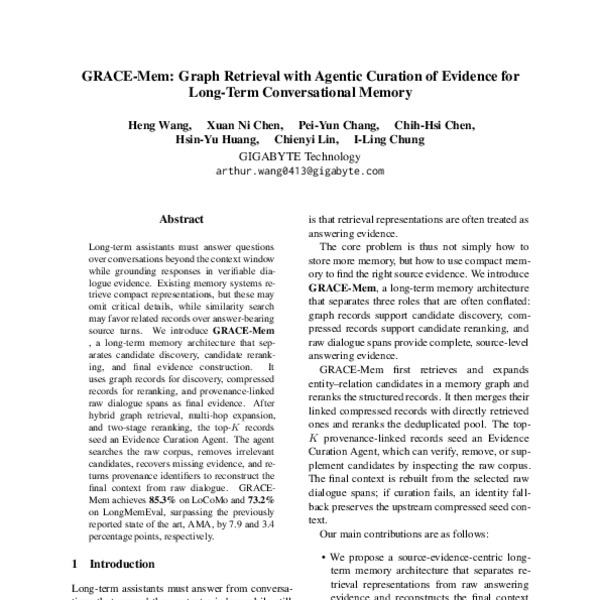 GRACE-Mem: Graph Retrieval with Agentic Curation of Evidence for Long ...