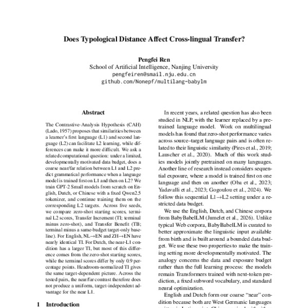 Does Typological Distance Affect Cross-lingual Transfer?