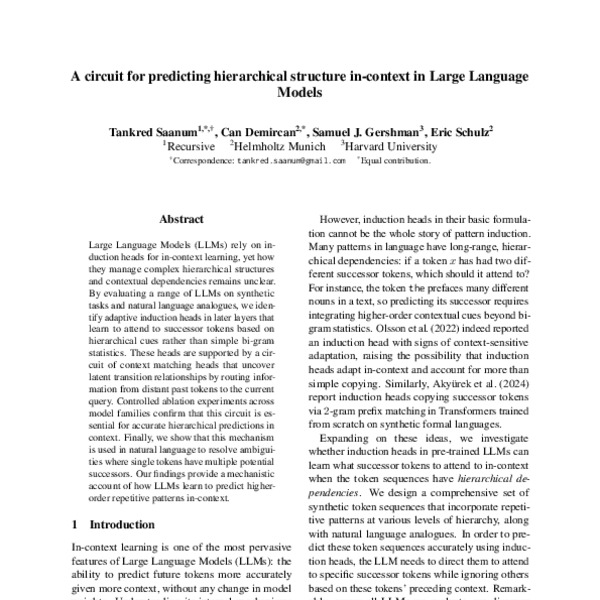 A circuit for predicting hierarchical structure in-context in Large ...
