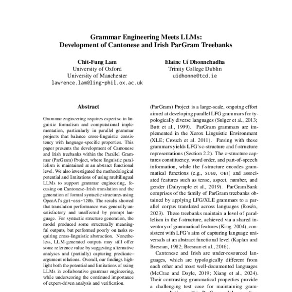Grammar Engineering Meets LLMs: Development of Cantonese and Irish ParGram Treebanks