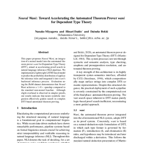 Neural Wani: Toward Accelerating the Automated Theorem Prover wani for Dependent Type Theory
