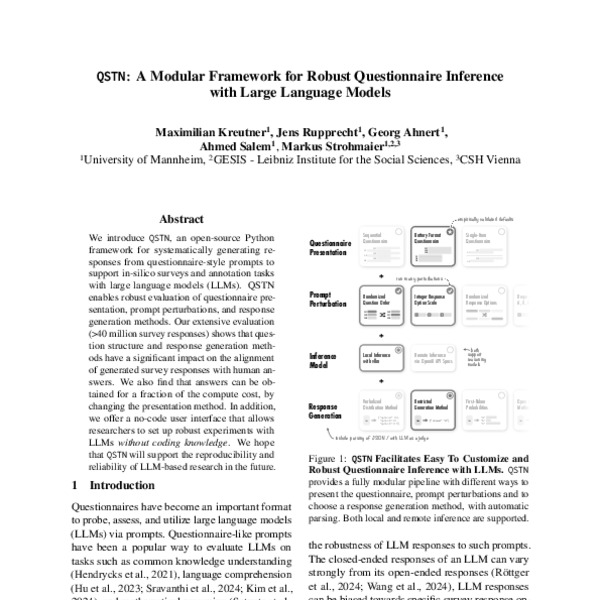 QSTN: A Modular Framework for Robust Questionnaire Inference with Large ...