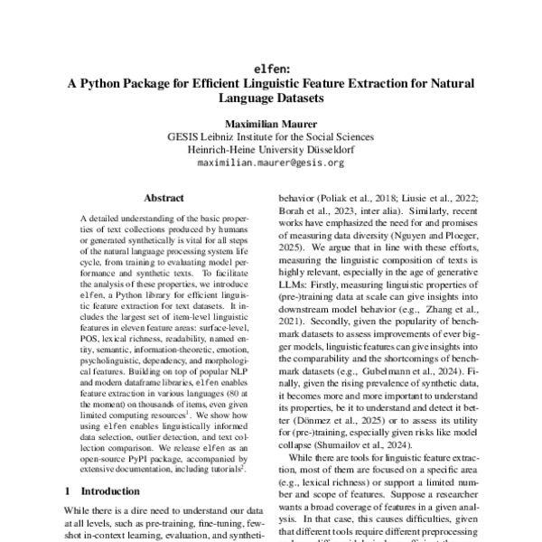 elfen: A Python Package for Efficient Linguistic Feature Extraction for ...