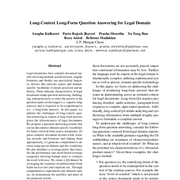 Long-Context Long-Form Question Answering for Legal Domain - ACL Anthology