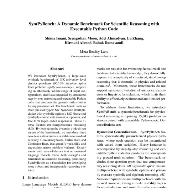 SymPyBench: A Dynamic Benchmark for Scientific Reasoning with ...