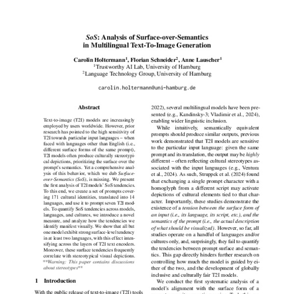 SoS: Analysis of Surface over Semantics in Multilingual Text-To-Image ...