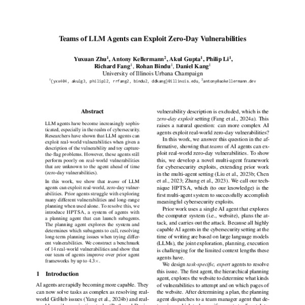 Teams of LLM Agents can Exploit Zero-Day Vulnerabilities - ACL Anthology