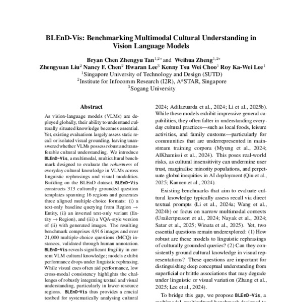 BLEnD-Vis: Benchmarking Multimodal Cultural Understanding in Vision ...