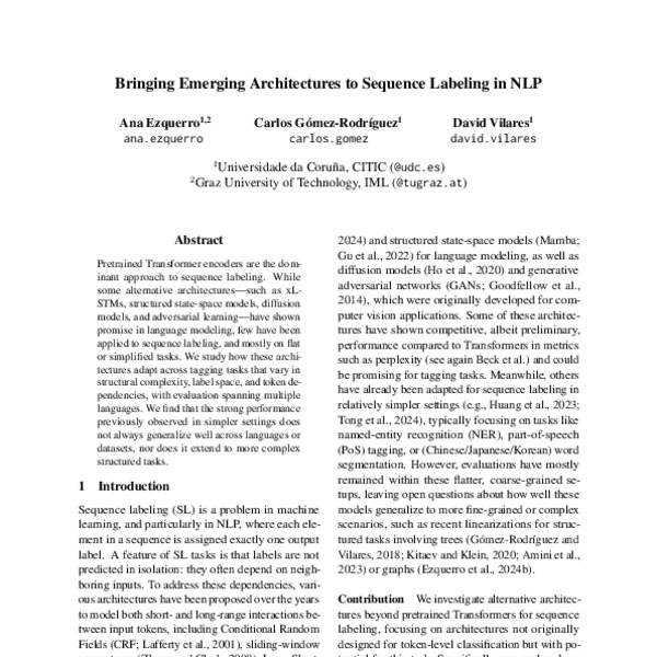 Bringing Emerging Architectures to Sequence Labeling in NLP - ACL Anthology