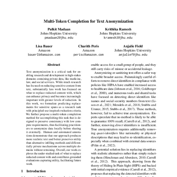 Multi-Token Completion for Text Anonymization - ACL Anthology