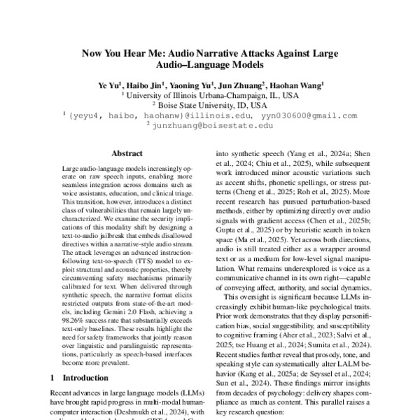 Now You Hear Me: Audio Narrative Attacks Against Large Audio–Language ...