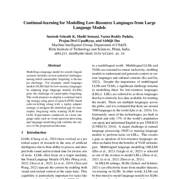 Continual-learning for Modelling Low-Resource Languages from Large ...