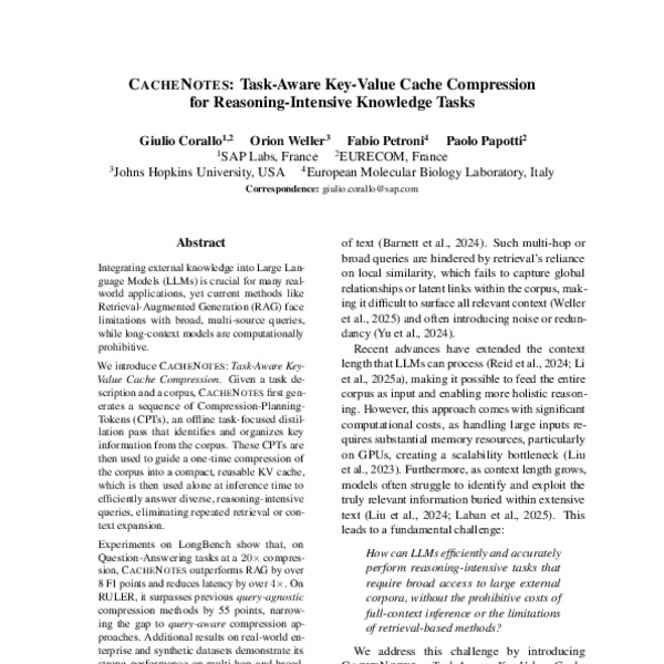CacheNotes: Task-Aware Key-Value Cache Compression for Reasoning ...