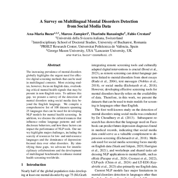 A Survey on Multilingual Mental Disorders Detection from Social Media ...