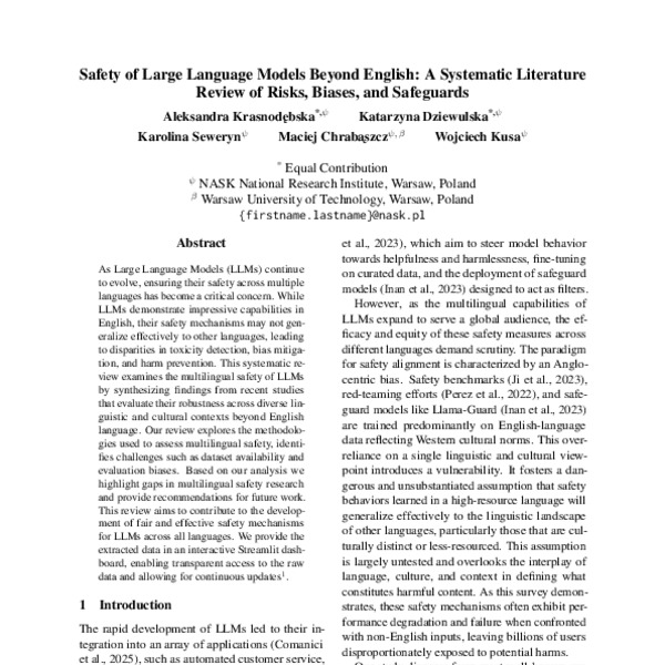 Safety of Large Language Models Beyond English: A Systematic Literature ...