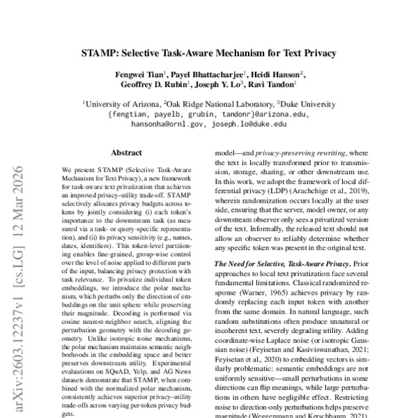 STAMP: Selective Task-Aware Mechanism for Text Privacy - ACL Anthology