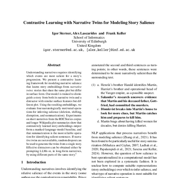 Contrastive Learning with Narrative Twins for Modeling Story Salience ...