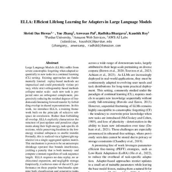 ELLA: Efficient Lifelong Learning for Adapters in Large Language Models ...